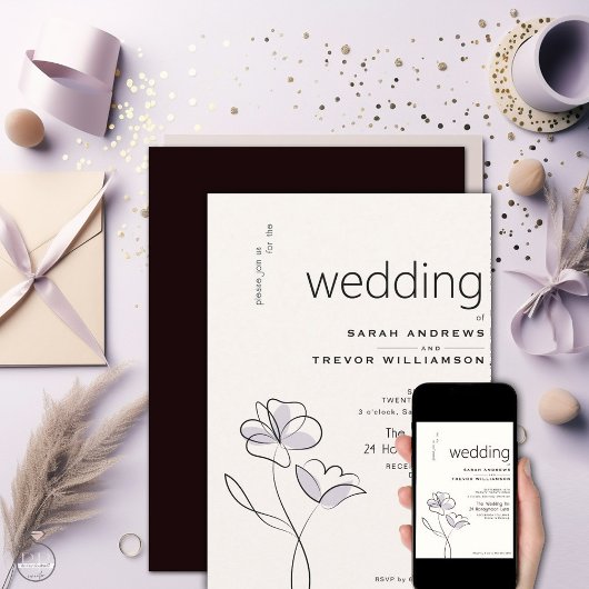 Minimalistisch Modern Floral Dusty Plum en Buff Kaart