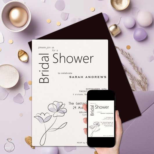 Minimalistisch Modern Floral Dusty Plum en Buff Kaart