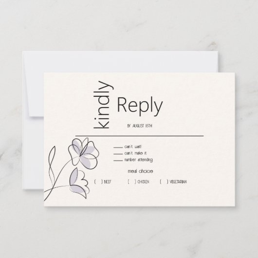 Minimalistisch Modern Floral Dusty Plum en Buff RSVP Kaartje (Voorkant)