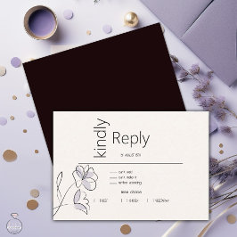 Minimalistisch Modern Floral Dusty Plum en Buff RSVP Kaartje