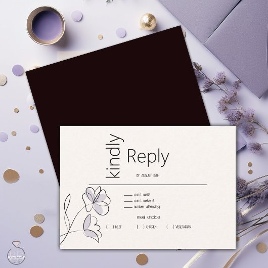 Minimalistisch Modern Floral Dusty Plum en Buff RSVP Kaartje