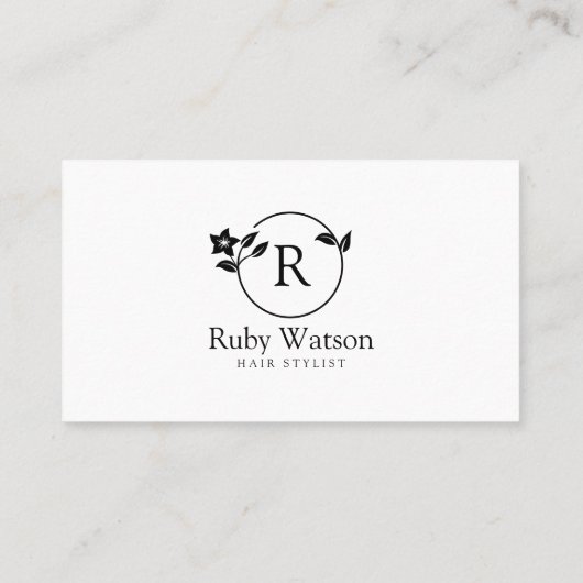Minimalistisch Modern Floral Initiaal Haarstylist Klantenkaartje (Achterkant)