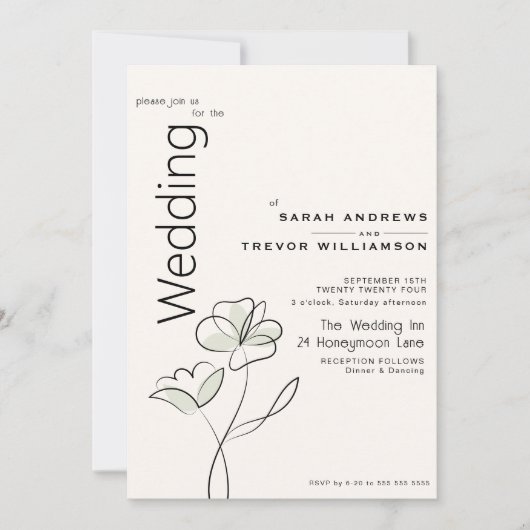 Minimalistisch Modern Floral Muted Sage en Buff Kaart (Voorkant)