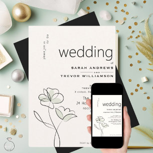 Minimalistisch Modern Floral Muted Sage en Buff Kaart