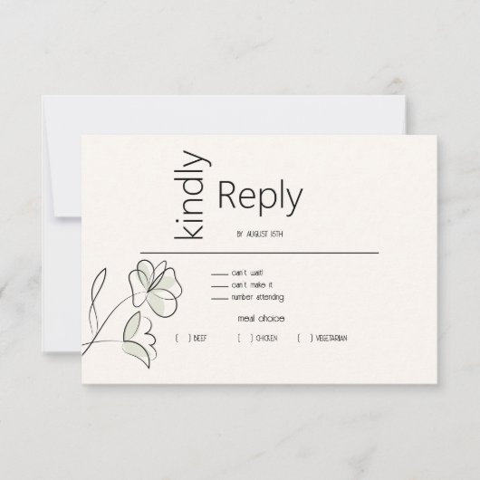 Minimalistisch Modern Floral Muted Sage en Buff RSVP Kaartje (Voorkant)
