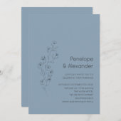 Minimalistisch modern Floral Sketch Dusty Blue Wed Kaart (Voorkant / Achterkant)