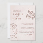 Minimalistisch Modern Floral Sketch Elegant Weddin Kaart (Voorkant)