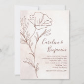 Minimalistisch Modern Floral Sketch Elegant Weddin Kaart (Voorkant)