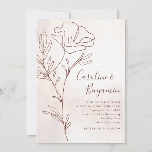 Minimalistisch Modern Floral Sketch Elegant Weddin Kaart (Voorkant)