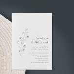 Minimalistisch Modern Floral Sketch Elegant Weddin Kaart<br><div class="desc">Minimalistische moderne platte schets die chic Wedding Invitation in Black and White tekent</div>