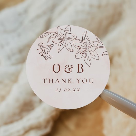 Minimalistisch Modern Floral Sketch Elegant Weddin Ronde Sticker
