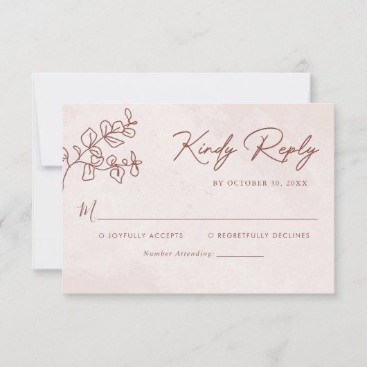 Minimalistisch Modern Floral Sketch Elegant Weddin RSVP Kaartje (Voorkant)