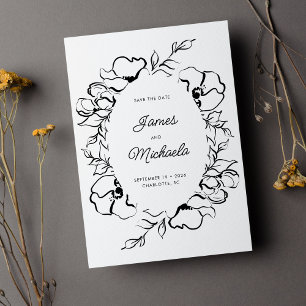 Minimalistisch Modern Floral Sketch Elegant Weddin Save The Date