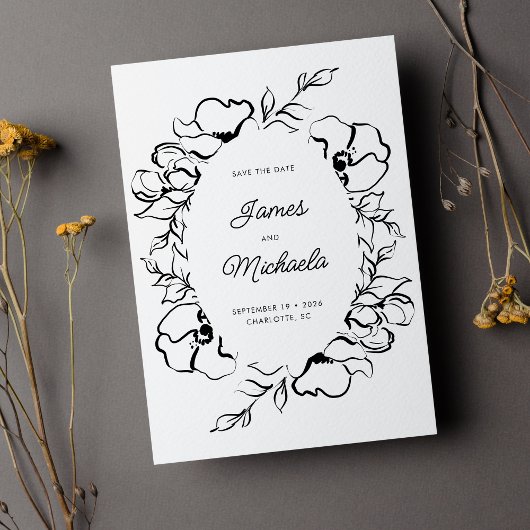 Minimalistisch Modern Floral Sketch Elegant Weddin Save The Date