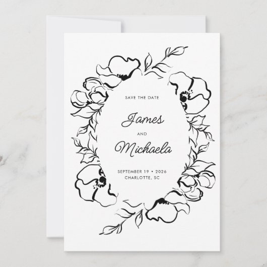Minimalistisch Modern Floral Sketch Elegant Weddin Save The Date (Voorkant)