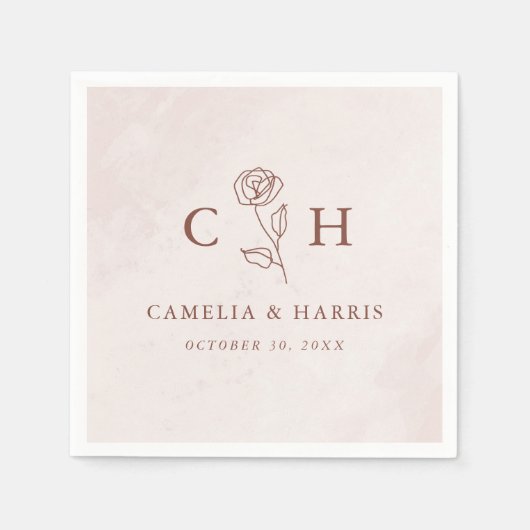 Minimalistisch Modern Floral Sketch Elegant Weddin Servet (Voorkant)