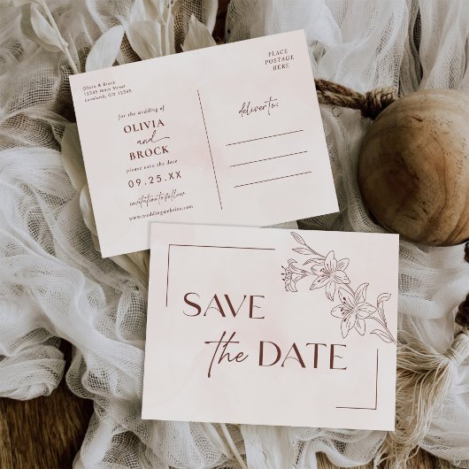 Minimalistisch Modern Floral Sketch Elegant Weddin Uitnodiging Briefkaart