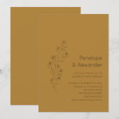 Minimalistisch Modern Floral Sketch Mustard Weddin Kaart (Voorkant / Achterkant)