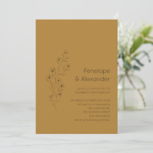 Minimalistisch Modern Floral Sketch Mustard Weddin Kaart