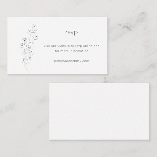 Minimalistisch modern Floral Sketch Wedding RSVP Informatiekaartje (Voorkant / Achterkant)