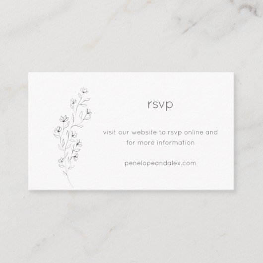 Minimalistisch modern Floral Sketch Wedding RSVP Informatiekaartje (Voorkant)
