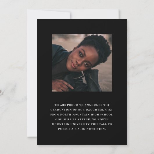 Minimalistisch modern foto Afstuderen Aankondiging (Achterkant)