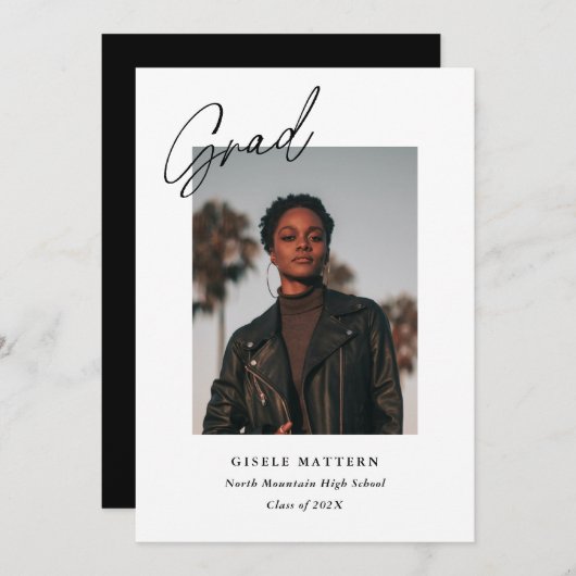 Minimalistisch modern foto Afstuderen Aankondiging (Voorkant / Achterkant)