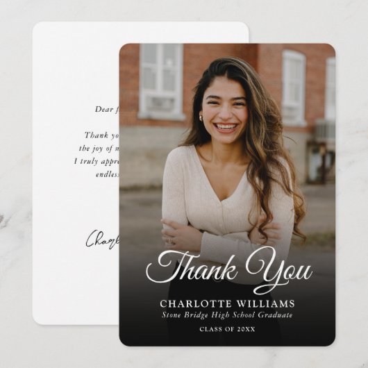 Minimalistisch modern foto Afstuderen Bedankkaart (Voorkant / Achterkant)