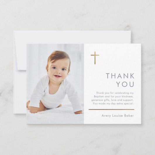 Minimalistisch modern fotobaptisme bedankkaart (Voorkant)