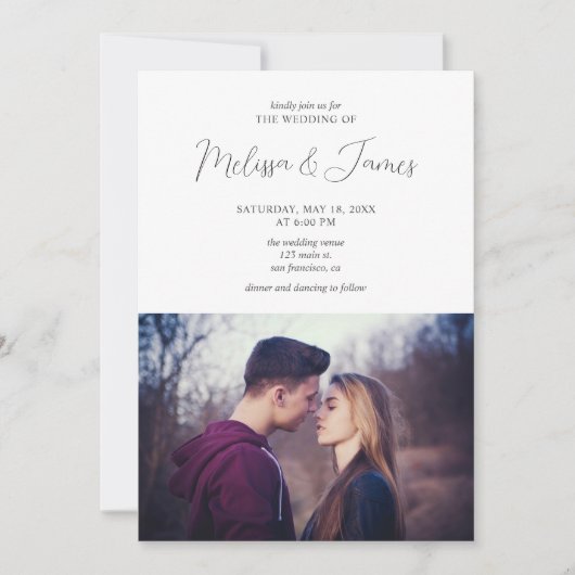 Minimalistisch modern fotohuwelijk kaart (Voorkant)