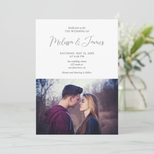 Minimalistisch modern fotohuwelijk kaart (Staand voorkant)