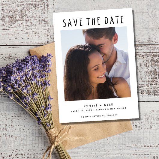 Minimalistisch modern fotohuwelijk save the date