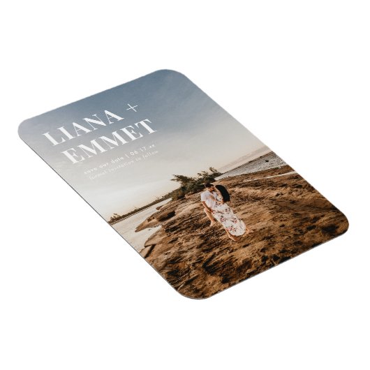 Minimalistisch modern fotohuwelijk sparen de datum magneet (Rechterzijde)