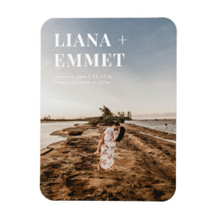 Minimalistisch modern fotohuwelijk sparen de datum magneet