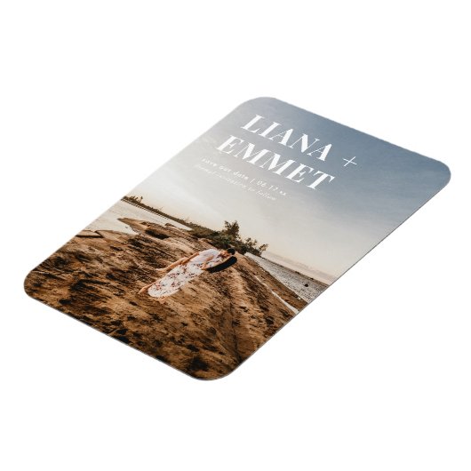 Minimalistisch modern fotohuwelijk sparen de datum magneet (Linkerzijde)