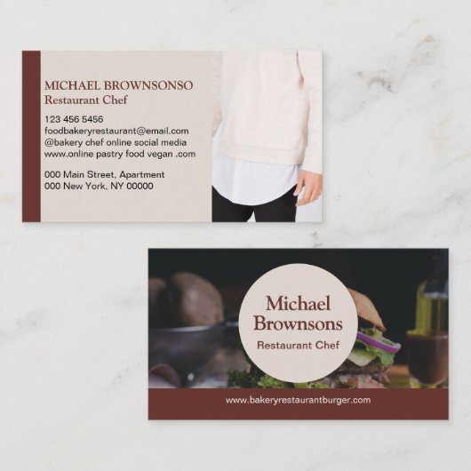 Minimalistisch modern fotorestaurant Chef Food Visitekaartje (Voorkant / Achterkant)