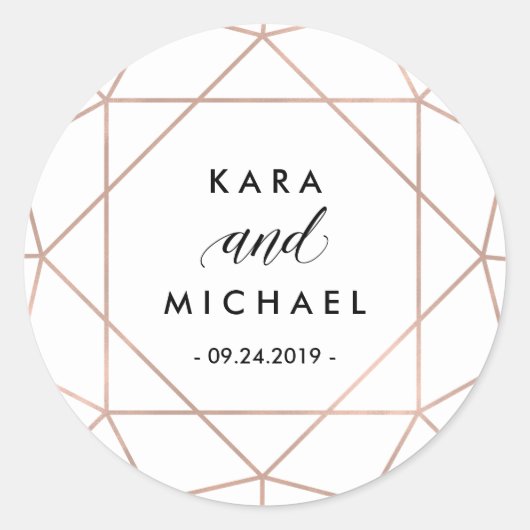 Minimalistisch modern Geometric Diamond Weddenscha Ronde Sticker (Voorkant)