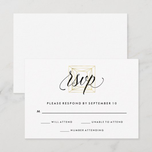 Minimalistisch modern Geometrisch Diamond Faux Gol RSVP Kaartje (Voorkant / Achterkant)