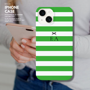 Minimalistisch Modern Girly Green Stripe Bow-Initi Case-Mate iPhone 14 Hoesje
