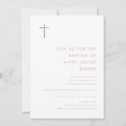 Minimalistisch modern Gold Cross-Baptisme Kaart (Voorkant)