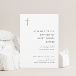 Minimalistisch modern Gold Cross-Baptisme Kaart