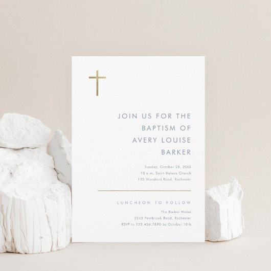 Minimalistisch modern Gold Cross-Baptisme Kaart