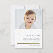 Minimalistisch modern Gold Cross Photo Baptisme Bedankkaart (Voorkant)