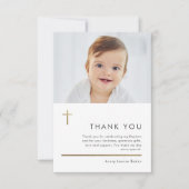 Minimalistisch modern Gold Cross Photo Baptisme Bedankkaart (Voorkant)