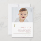 Minimalistisch modern Gold Cross Photo Baptisme Bedankkaart (Voorkant)
