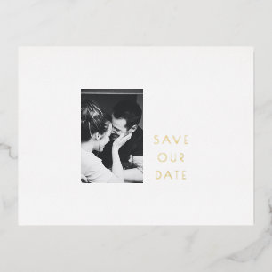 Minimalistisch Modern Gold Foil Photo Save the Dat Folie Uitnodiging Briefkaart