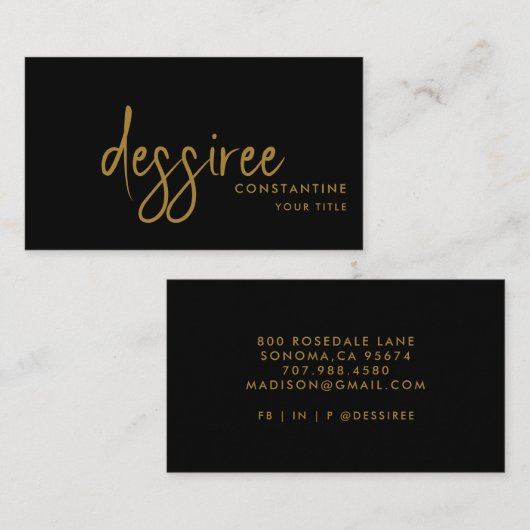 Minimalistisch Modern Gold Script Zwart Visitekaartje (Voorkant / Achterkant)