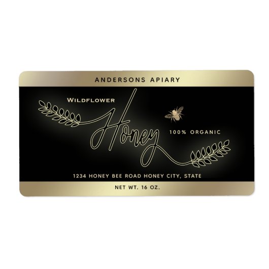 Minimalistisch Modern goud honing tak bijenpot Etiket (Voorkant)