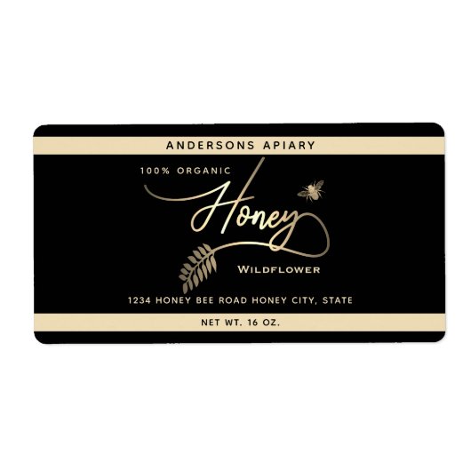 Minimalistisch Modern goud honing tak bijenpot Etiket (Voorkant)