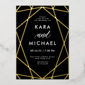 Minimalistisch modern goud op zwart | Weddenschap Folie Uitnodiging (Voorkant)
